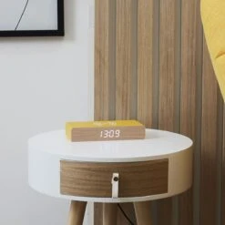 REVEIL CHARGEUR BOIS JAUNE