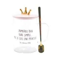 TASSE VERRE PELLE AVEC COUVERCLE ROSE COURONNE -Ameublement De Maison 40 vf 057 images 40 vf 057 1