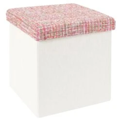 POUF PLIABLE TWEED ROSE -Ameublement De Maison 43 1H 012 pouf pliable tweed rose 2
