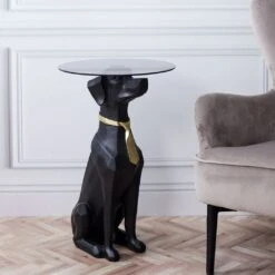 TABLE BASSE DECO CHIEN ASSIS 66CM