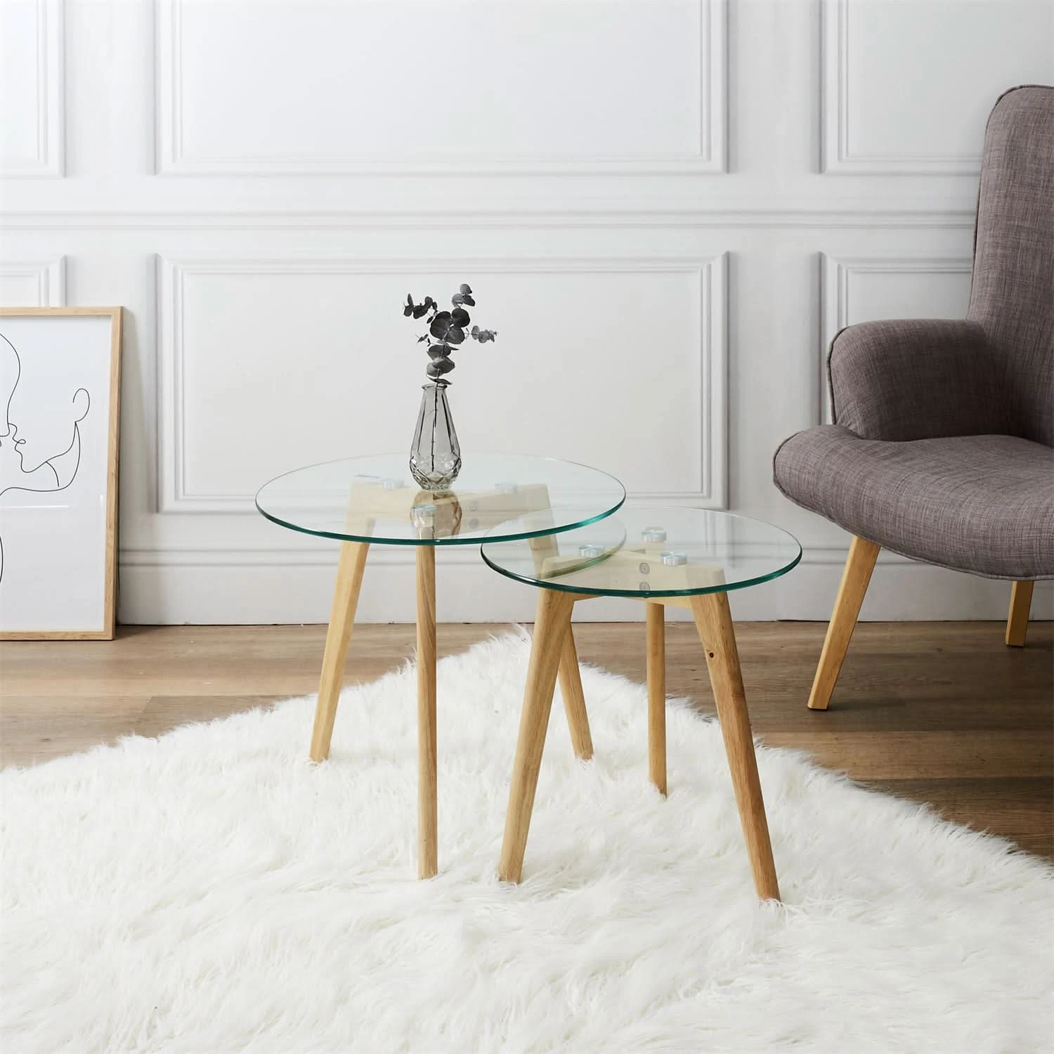 TABLE GIGOGNE EN VERRE TREMPE PLATEAU ROND X2 3 TABLE GIGOGNE EN VERRE TREMPE PLATEAU ROND X2