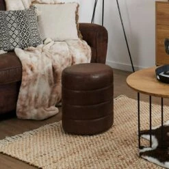 POUF PU MARRON CHESTER