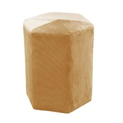 POUF VELOURS COTELE 35CM GIULIA JAUNE MOUTARDE -Ameublement De Maison HD6714 POUF VELOURS COTELE 35CM GIULIA JAUNE MOUTARDE 2