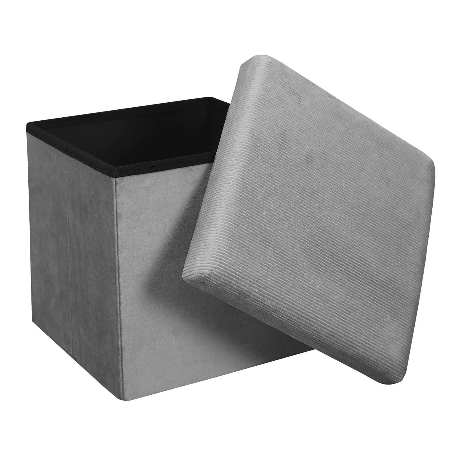 COFFRE POUF PLIABLE VELOURS COTELE GIULIA GRIS 6 COFFRE POUF PLIABLE VELOURS COTELE GIULIA GRIS – Image 4