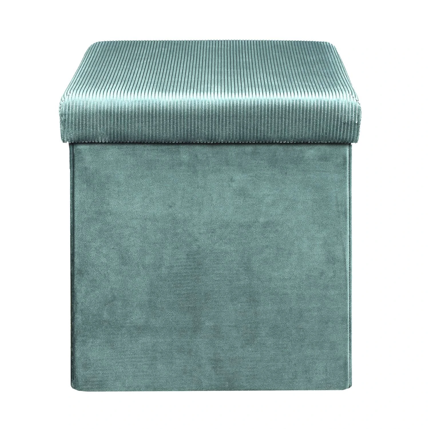 COFFRE POUF PLIABLE VELOURS COTELE GIULIA BLEU 5 COFFRE POUF PLIABLE VELOURS COTELE GIULIA BLEU â Image 3
