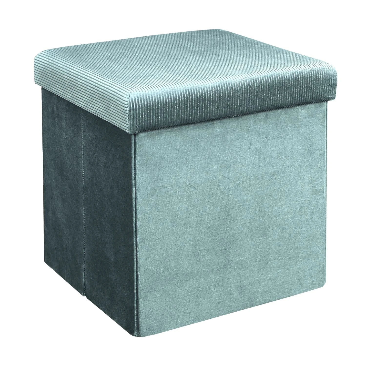 COFFRE POUF PLIABLE VELOURS COTELE GIULIA BLEU 4 COFFRE POUF PLIABLE VELOURS COTELE GIULIA BLEU â Image 2