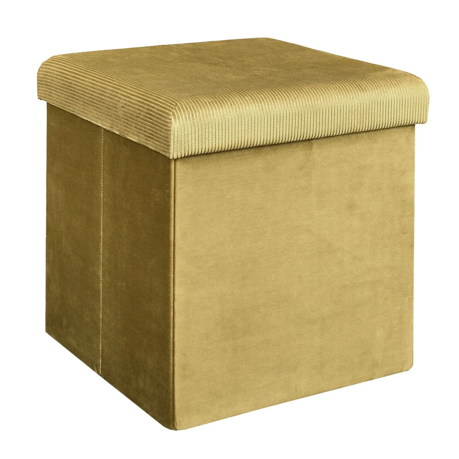COFFRE POUF PLIABLE VELOURS COTELE GIULIA JAUNE 4 COFFRE POUF PLIABLE VELOURS COTELE GIULIA JAUNE – Image 2