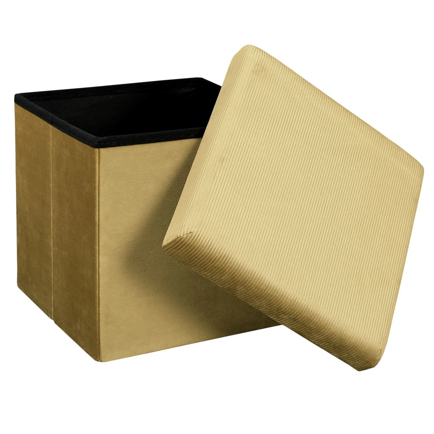 COFFRE POUF PLIABLE VELOURS COTELE GIULIA JAUNE 6 COFFRE POUF PLIABLE VELOURS COTELE GIULIA JAUNE – Image 4