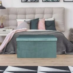 COFFRE BANC PLIABLE VELOURS COTELE GIULIA BLEU