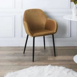 FAUTEUIL GIULIA JAUNE MOUTARDE VELOURS COTELE - Lot De 2