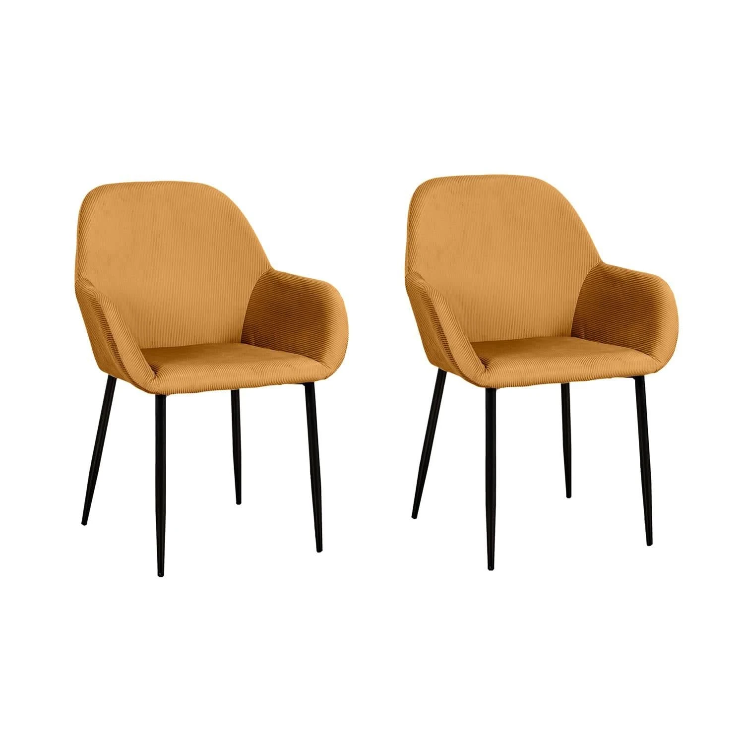 FAUTEUIL GIULIA JAUNE MOUTARDE VELOURS COTELE - Lot De 2 4 FAUTEUIL GIULIA JAUNE MOUTARDE VELOURS COTELE - Lot De 2 – Image 2