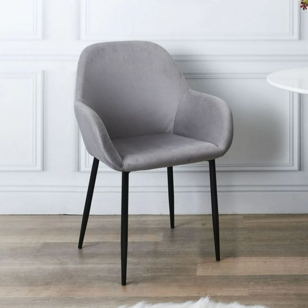 FAUTEUIL GIULIA GRIS FONCE VELOURS COTELE - Lot De 2 3 FAUTEUIL GIULIA GRIS FONCE VELOURS COTELE - Lot De 2