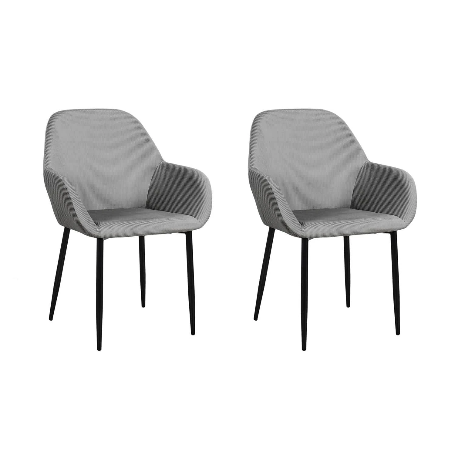 FAUTEUIL GIULIA GRIS FONCE VELOURS COTELE - Lot De 2 4 FAUTEUIL GIULIA GRIS FONCE VELOURS COTELE - Lot De 2 – Image 2