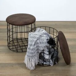 POUF GIGOGNE PU MARRON X2 -Ameublement De Maison HD7135 POUF GIGOGNE PU MARRON X2 1