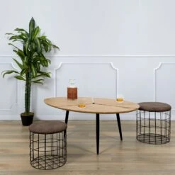 POUF GIGOGNE PU MARRON X2 -Ameublement De Maison HD7135 POUF GIGOGNE PU MARRON X2 2