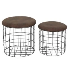POUF GIGOGNE PU MARRON X2