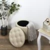 COFFRE POUF ROND ELEONOR BEIGE -Ameublement De Maison HD7315 COFFRE POUF ROND ELEONOR BEIGE