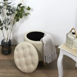 COFFRE POUF ROND ELEONOR BEIGE