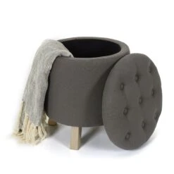 COFFRE POUF ROND ELEONOR GRIS -Ameublement De Maison HD7316 COFFRE POUF ROND ELEONOR GRIS 2