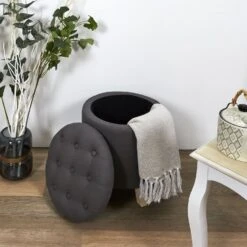COFFRE POUF ROND ELEONOR GRIS