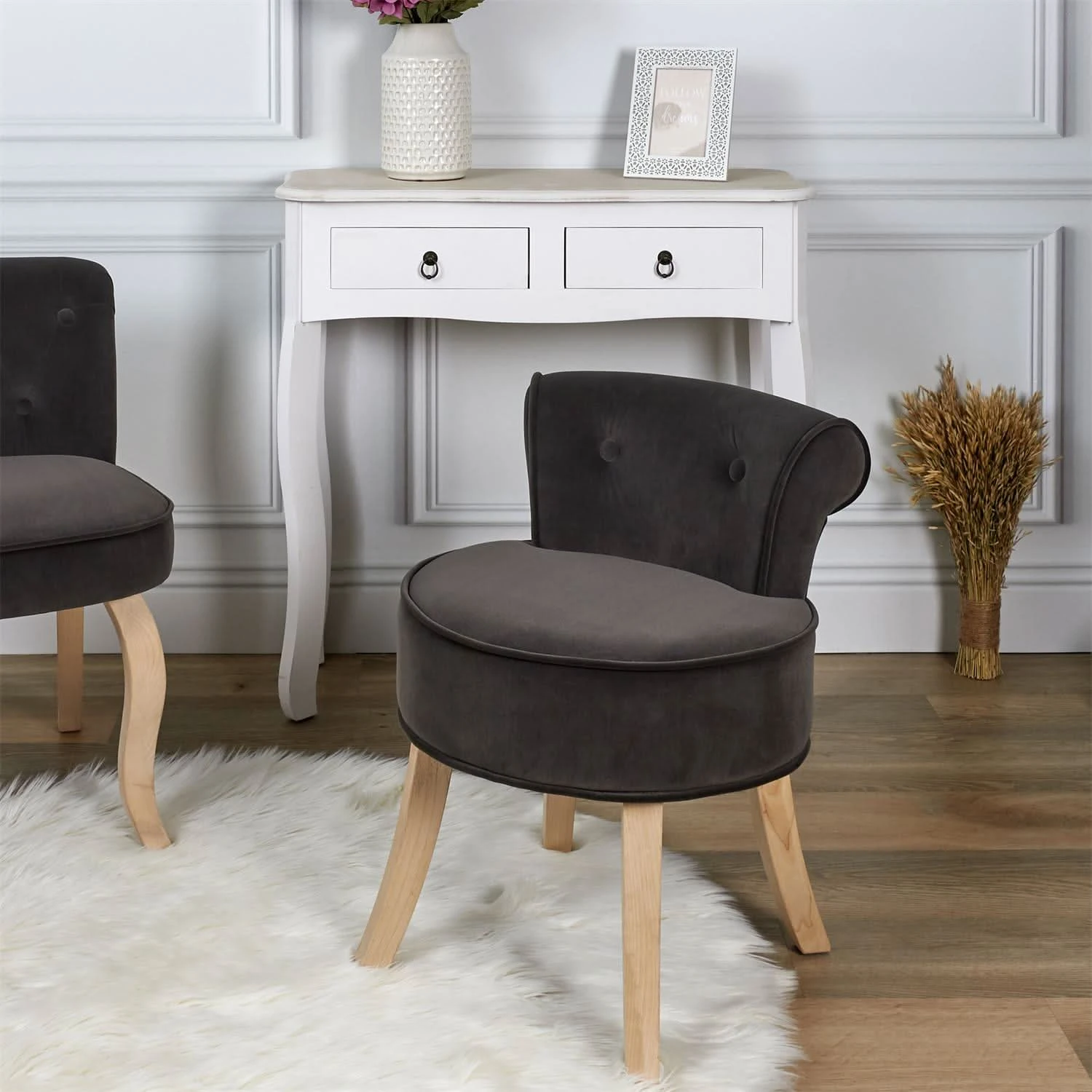 TABOURET ELEONOR VELOURS GRIS 3 TABOURET ELEONOR VELOURS GRIS