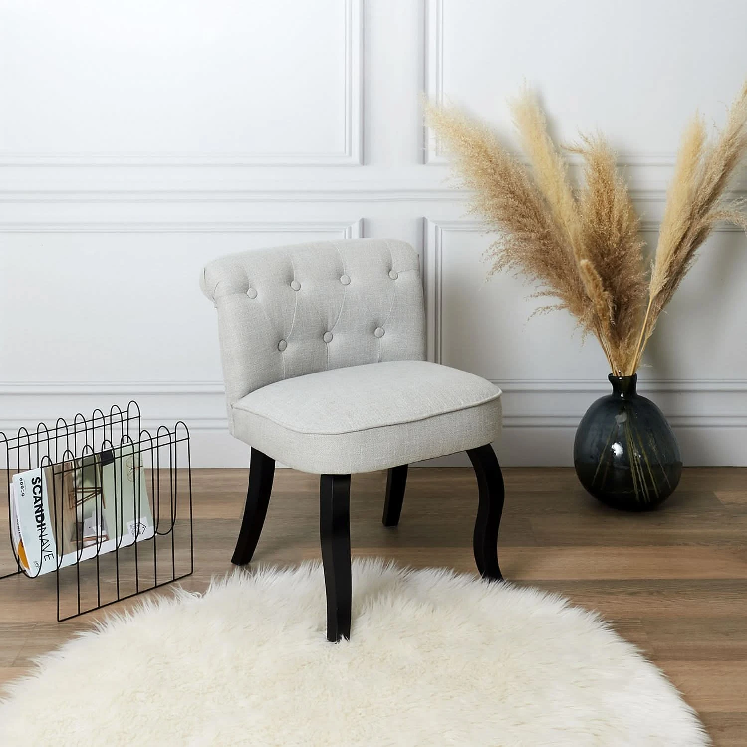 FAUTEUIL ELEONOR NOIR TISSU GRIS 3 FAUTEUIL ELEONOR NOIR TISSU GRIS