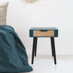 CHEVET 1 TIROIR EN BOIS BLEU CANARD