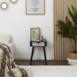 CHEVET 1 TIROIR EN BOIS BLEU CANARD -Ameublement De Maison HD7336 CHEVET 1 TIROIR EN BOIS BLEU CANARD