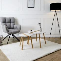 TABLE GIGOGNE BICOLORE RELIEF BLANC X2 -Ameublement De Maison HD7356 TABLE GIGOGNE BICOLORE RELIEF BLANC X2