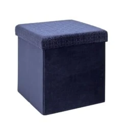 COFFRE POUF PLIABLE RETRO BLEU NUIT 12 COFFRE POUF PLIABLE RETRO BLEU NUIT -Ameublement De Maison HD7403 COFFRE POUF PLIABLE RETRO BLEU NUIT 2