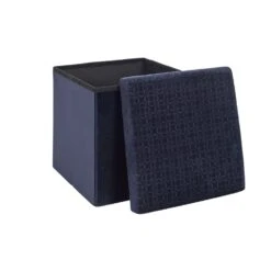 COFFRE POUF PLIABLE RETRO BLEU NUIT 15 COFFRE POUF PLIABLE RETRO BLEU NUIT -Ameublement De Maison HD7403 COFFRE POUF PLIABLE RETRO BLEU NUIT 4