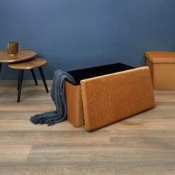 COFFRE BANC PLIABLE RETRO MOUTARDE -Ameublement De Maison HD7404 COFFRE BANC PLIABLE RETRO MOUTARDE