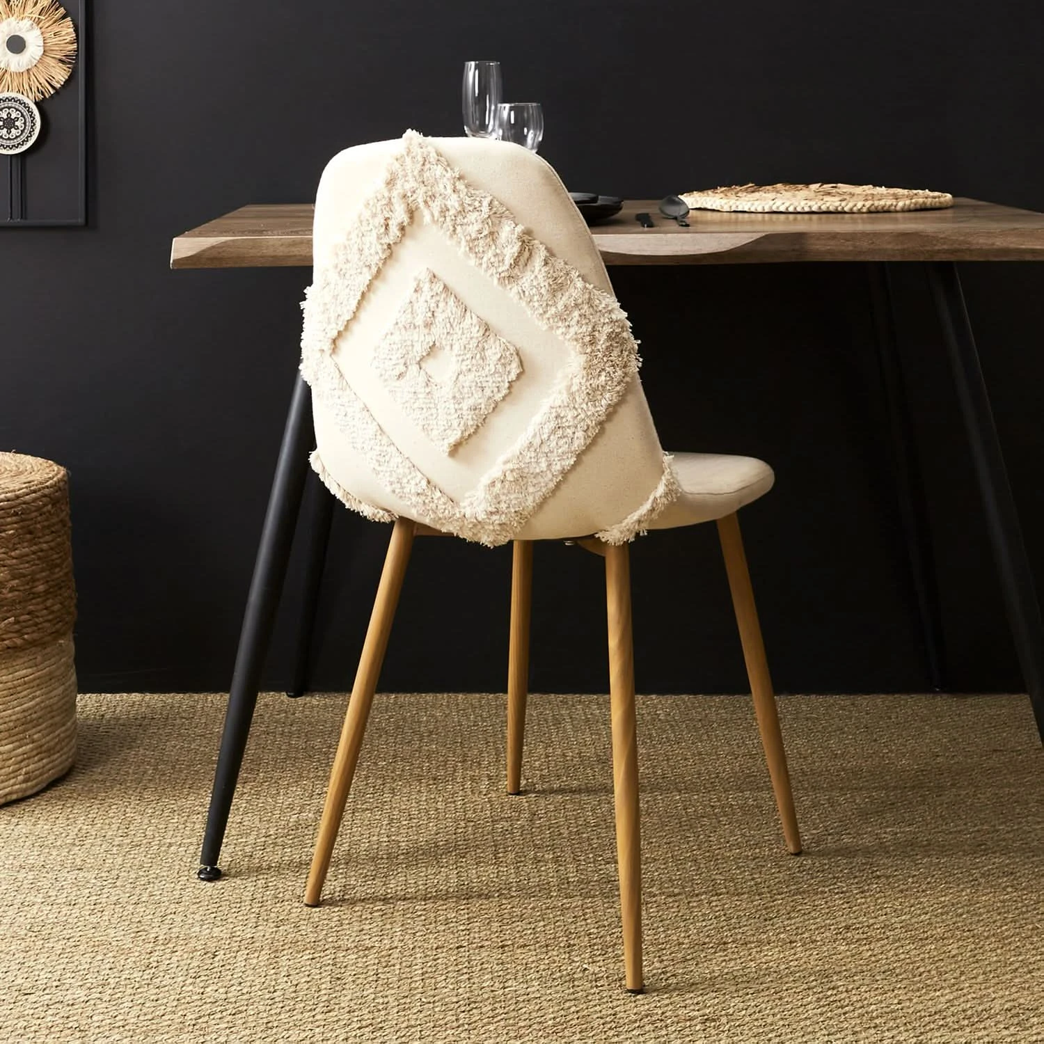 CHAISE FARO PIEDS METAL IMITATION BOIS - Lot De 4 3 CHAISE FARO PIEDS METAL IMITATION BOIS - Lot De 4