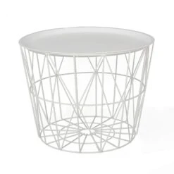 TABLE FILAIRE METAL BLANC DIAMETRE 50CM