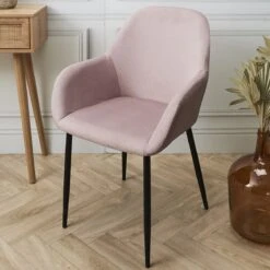 FAUTEUIL GIULIA ROSE VELOURS COTELE - Lot De 2